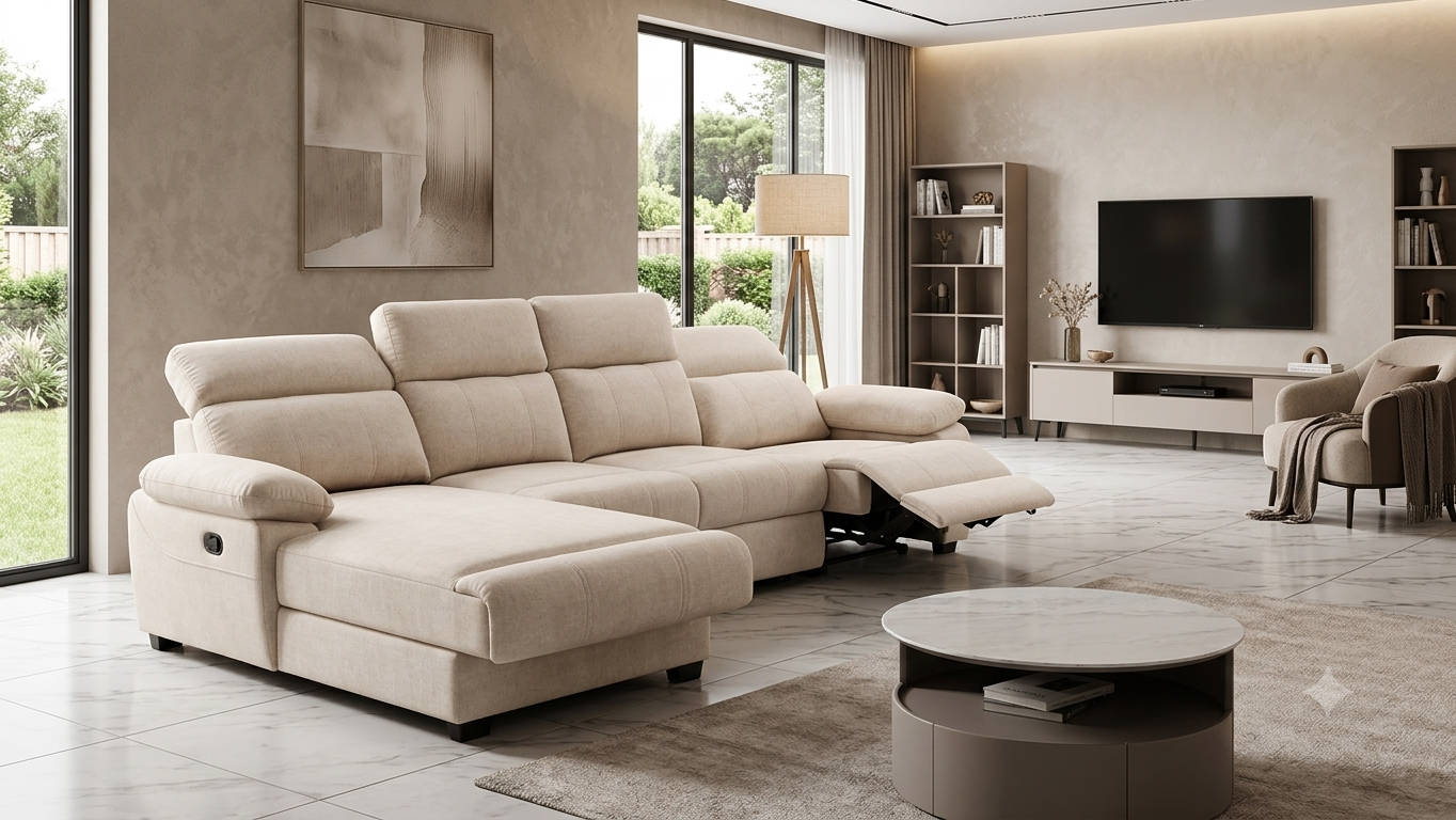 A PREMIUM WHITE RECLINERS IN CORNER SEAT & LOUNGER RECLINER