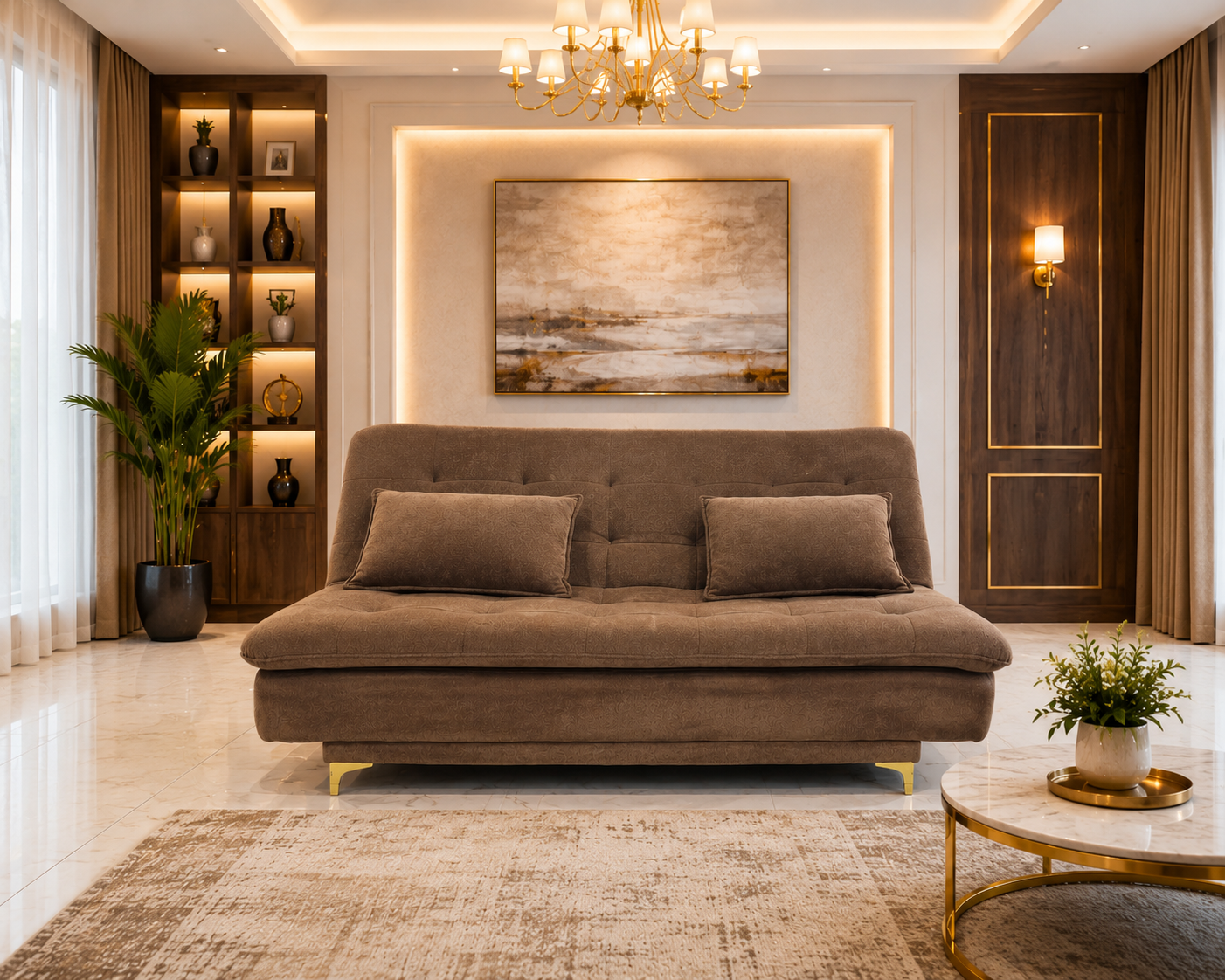 BROWN SOFA CUM BED