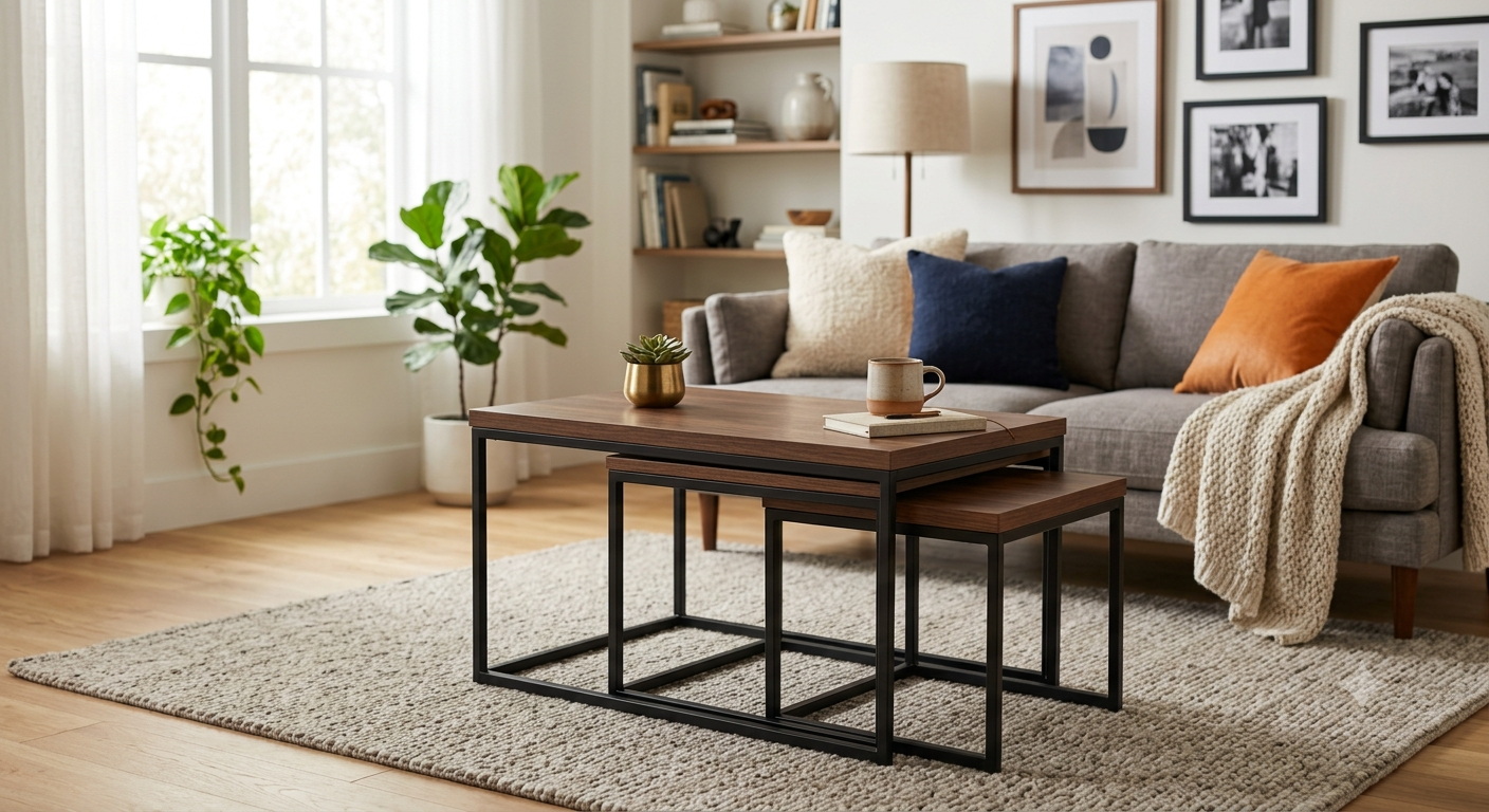 IRON & WOOD SET OF 3 NEST TABLES