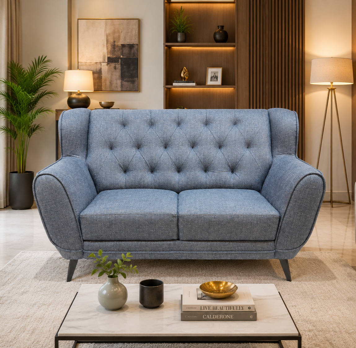 LITE BLUE CHESTERFIELD SOFA 2 SEATER SOFA