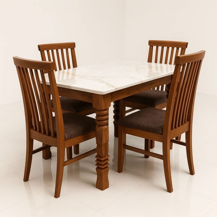 SOLID TEAK DESINGER 4 SEATER MARBLE TOP DINING SETS