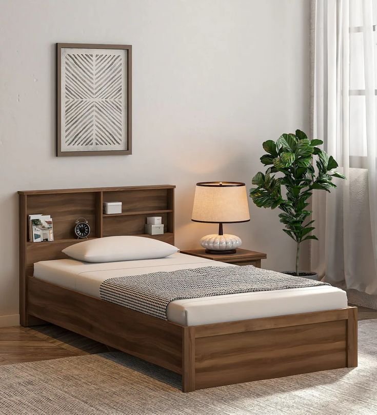 SOLID TEAK HEAD STORAGE SINGLE BED