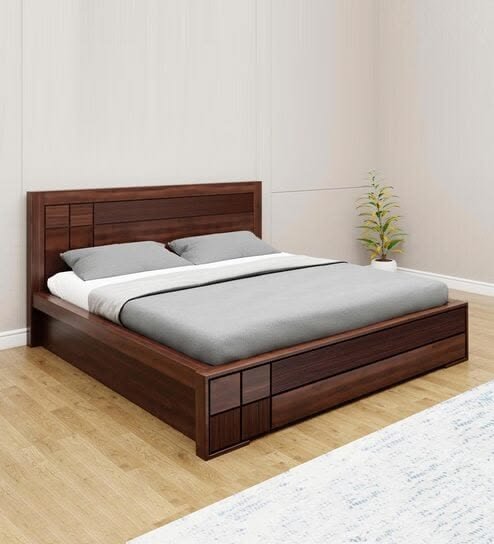 SOLID TEAK WOOD KING SIZE BED WALNUT BROWN