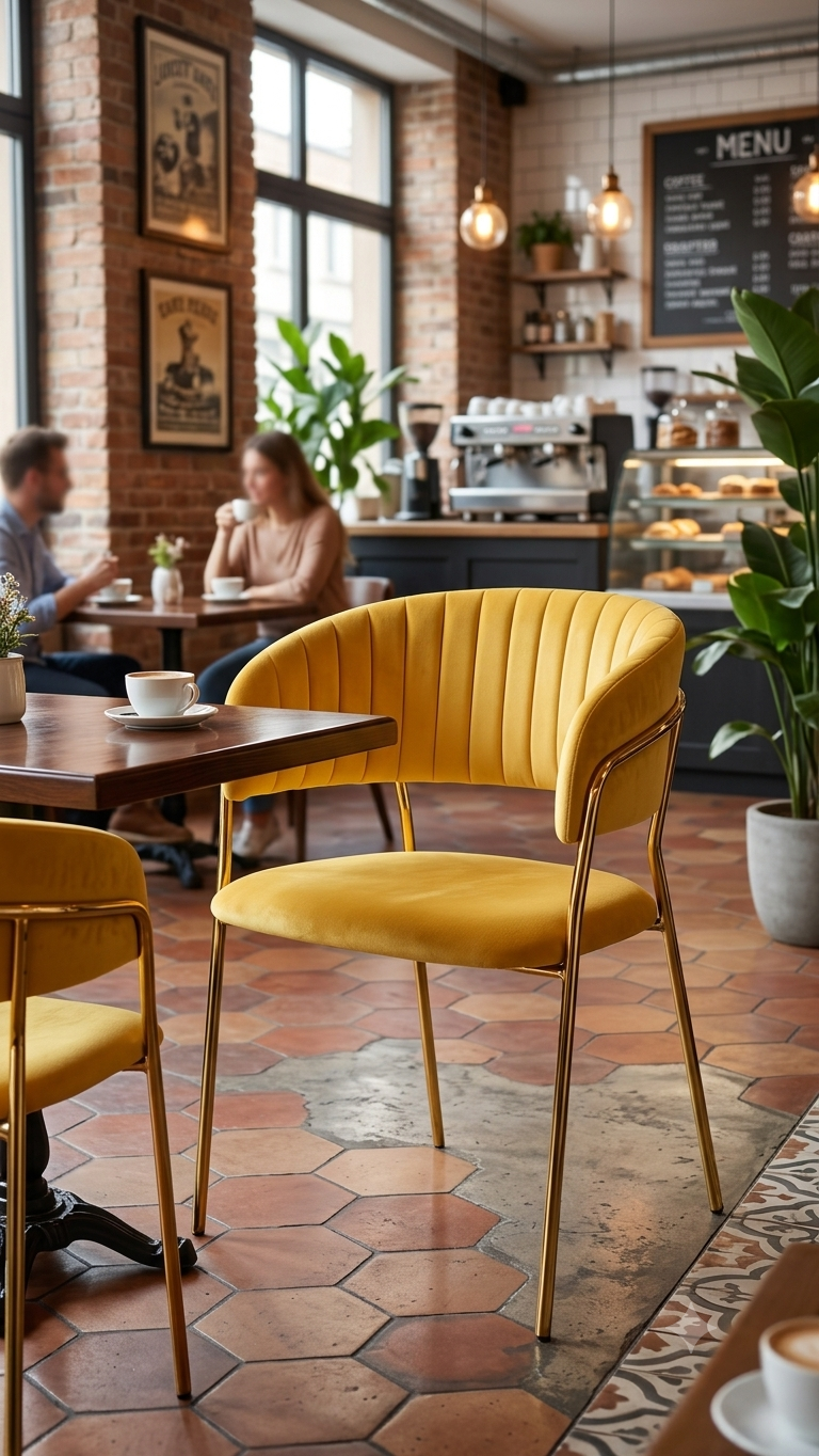 YELLOW DESINGER GOLD LEGS CAFE CHAIR